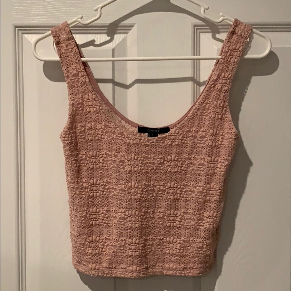 F21 Open Knit Crop Top Blush